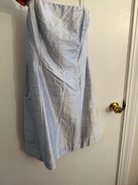 100% silk Light Blue Strapless A-Line Dress